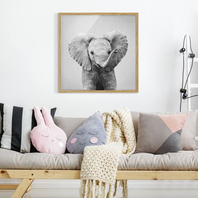 Tiere Bilder mit Rahmen Baby Elefant Elsa Schwarz Weiß