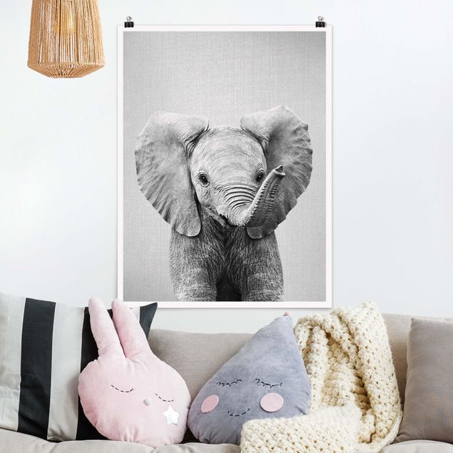 Poster Elefanten Baby Elefant Elsa Schwarz Weiß