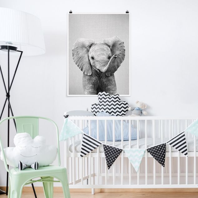 Wand Poster XXL Baby Elefant Elsa Schwarz Weiß