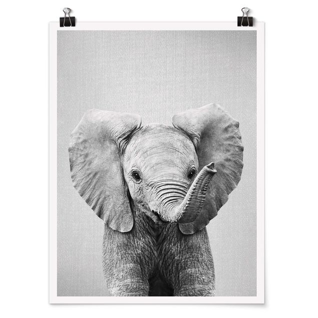 Moderne Poster Baby Elefant Elsa Schwarz Weiß