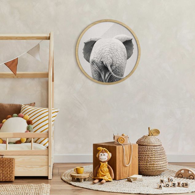 Tiere Bilder mit Rahmen Baby Elefant von hinten Schwarz Weiß