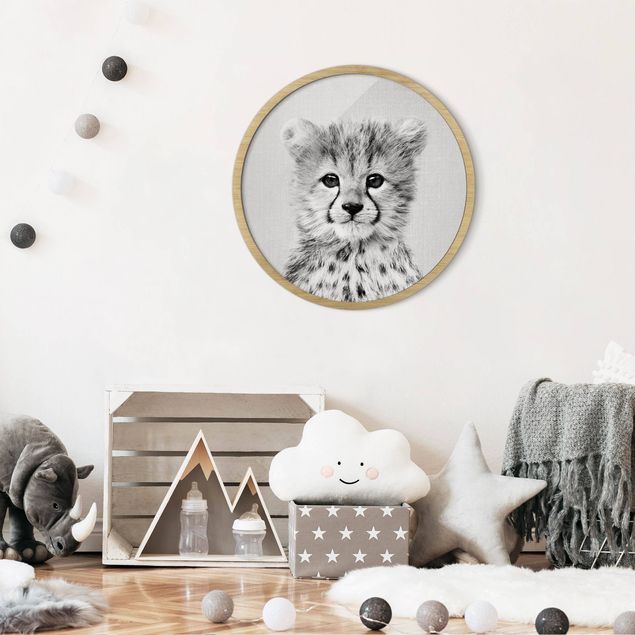 Tiere Bilder mit Rahmen Baby Gepard Gino Schwarz Weiß