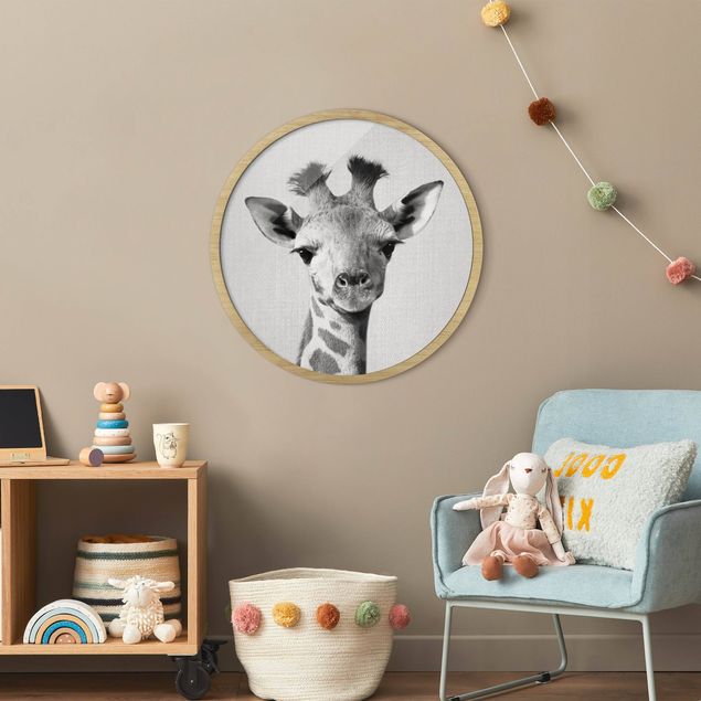 Moderne Bilder mit Rahmen Baby Giraffe Gandalf Schwarz Weiß