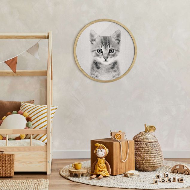 Tiere Bilder mit Rahmen Baby Katze Killi Schwarz Weiß