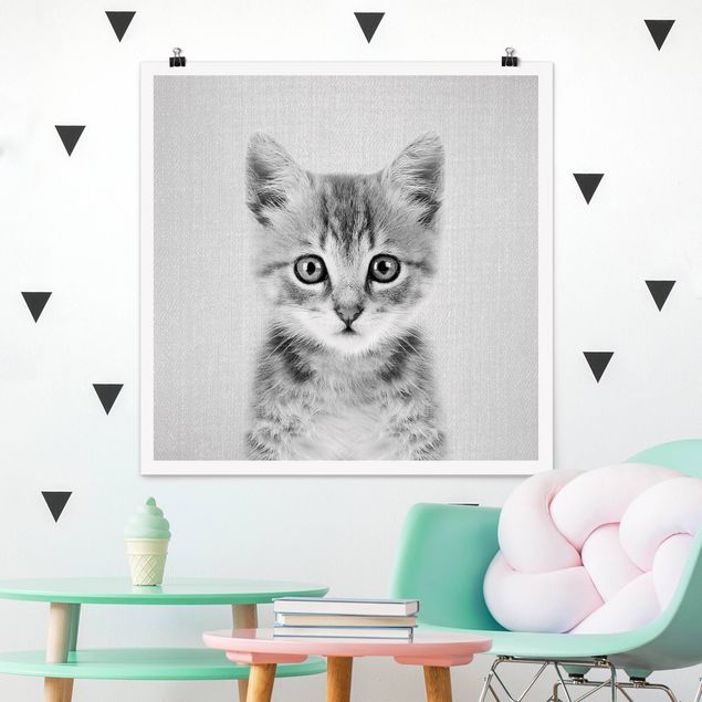 Poster Katzen Baby Katze Killi Schwarz Weiß