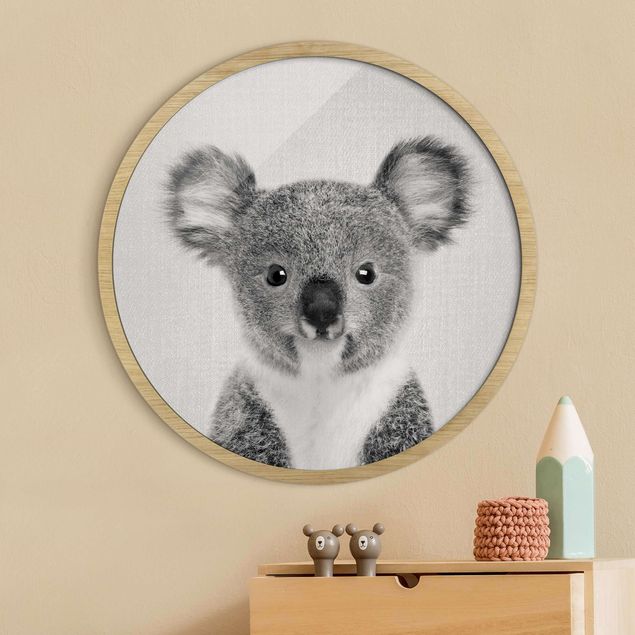 gerahmte Bilder schwarz-weiß Baby Koala Klara Schwarz Weiß