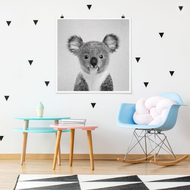 Poster - Baby Koala Klara Schwarz Weiß - Quadrat 1:1