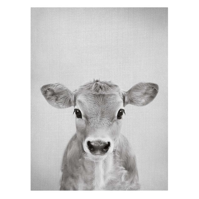 Leinwandbild - Baby Kuh Kira Schwarz Weiß - Hochformat 3:4