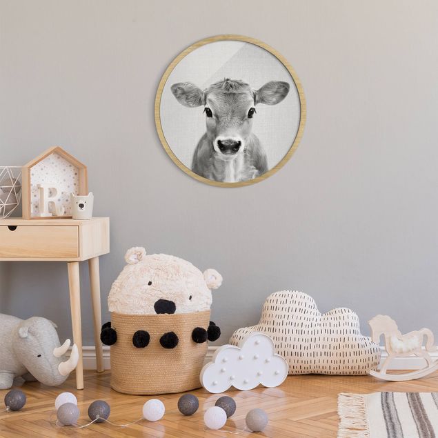 Moderne Bilder mit Rahmen Baby Kuh Kira Schwarz Weiß