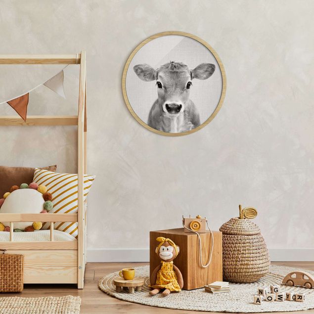 Tiere Bilder mit Rahmen Baby Kuh Kira Schwarz Weiß