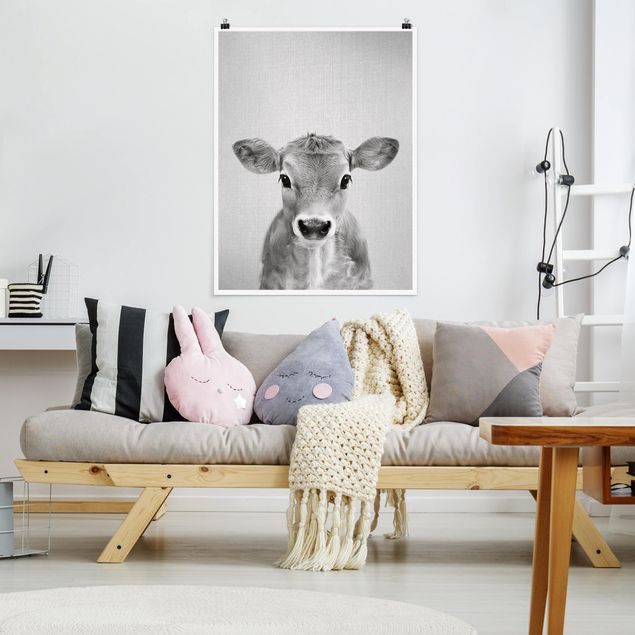 Poster Tiere Baby Kuh Kira Schwarz Weiß
