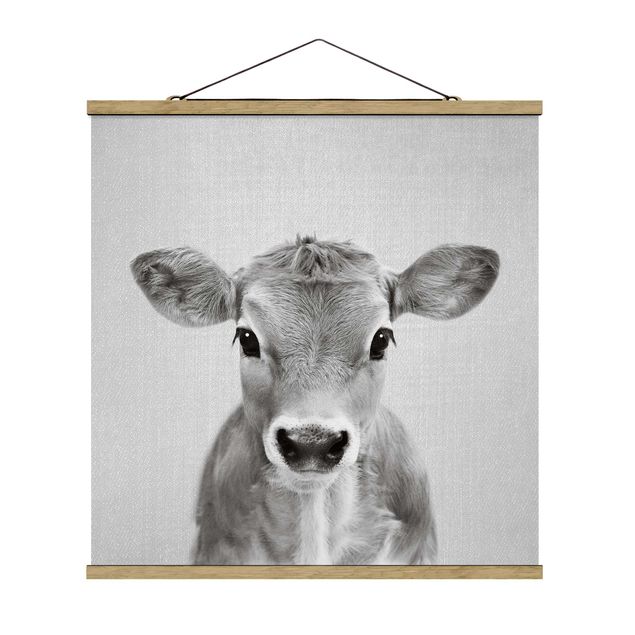 Moderne Poster Baby Kuh Kira Schwarz Weiß