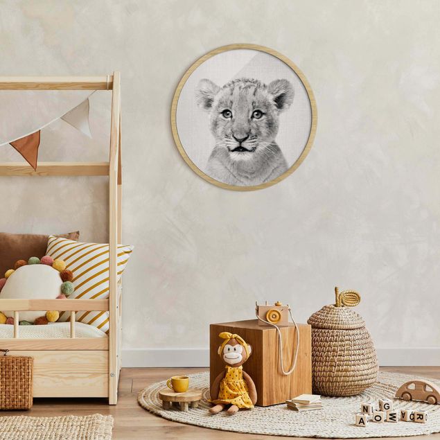 Tiere Bilder mit Rahmen Baby Löwe Luca Schwarz Weiß