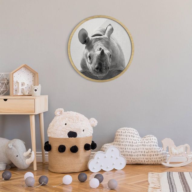 Tiere Bilder mit Rahmen Baby Nashorn Nina Schwarz Weiß