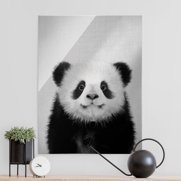 Glasbilder Schwarz-Weiß Baby Panda Prian Schwarz Weiß