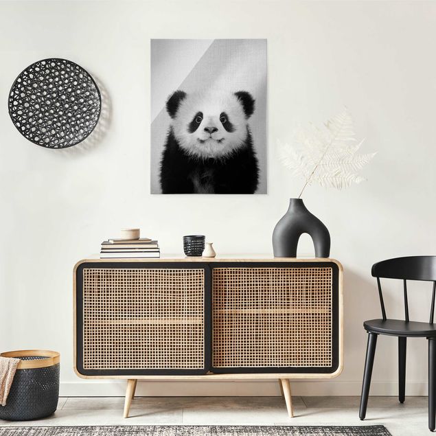 Glasbilder Tiere Baby Panda Prian Schwarz Weiß