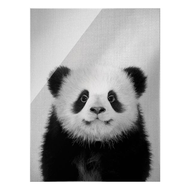 Glas Wandbilder Baby Panda Prian Schwarz Weiß