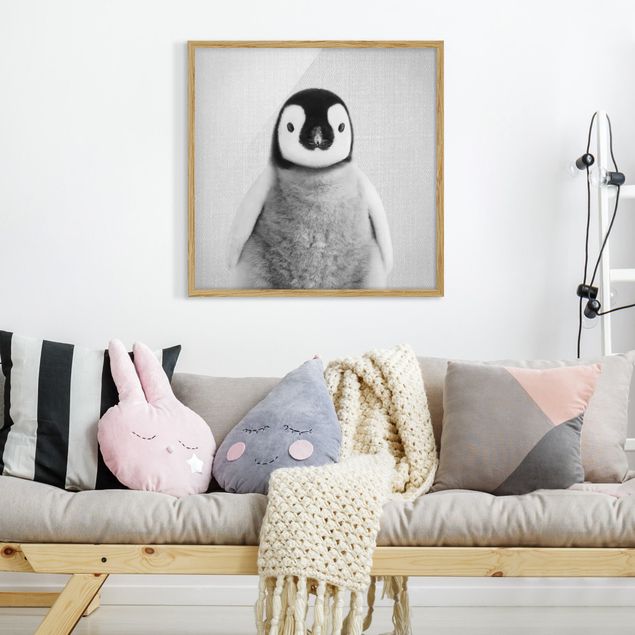 Moderne Bilder mit Rahmen Baby Pinguin Pepe Schwarz Weiß