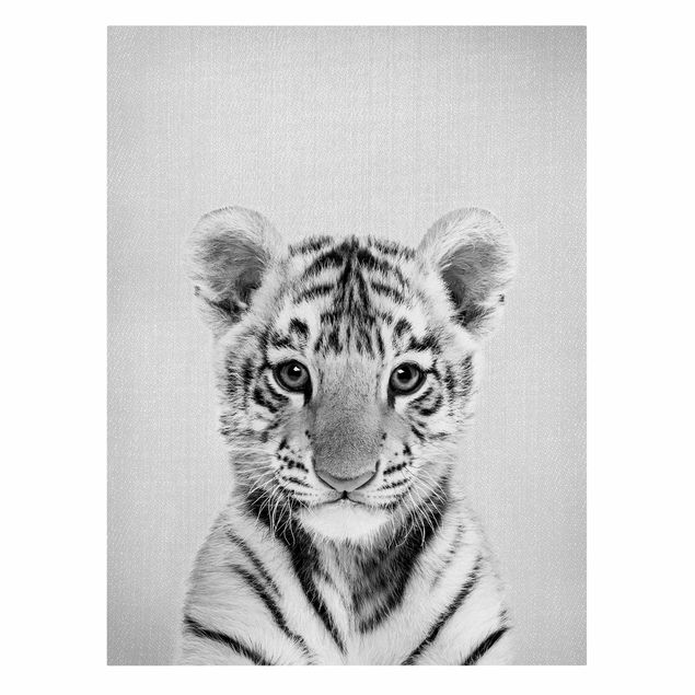 Leinwandbild - Baby Tiger Thor Schwarz Weiß - Hochformat 3:4