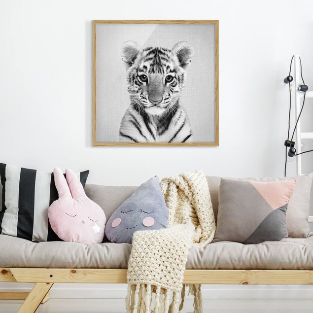 Moderne Bilder mit Rahmen Baby Tiger Thor Schwarz Weiß