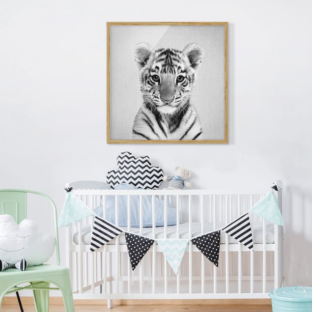Tiere Bilder mit Rahmen Baby Tiger Thor Schwarz Weiß