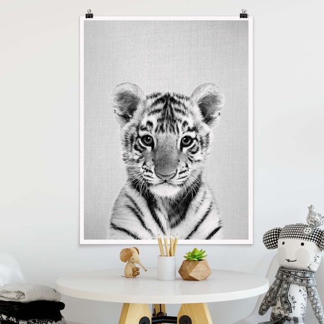 Poster Löwen Baby Tiger Thor Schwarz Weiß