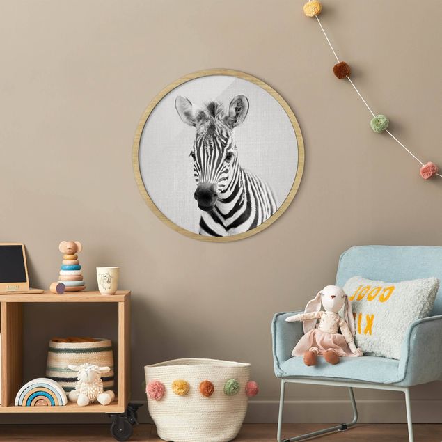 Moderne Bilder mit Rahmen Baby Zebra Zoey Schwarz Weiß
