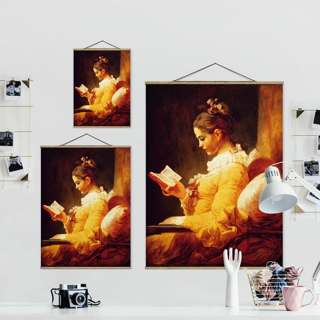 Stoffbild mit Posterleisten - Jean Honoré Fragonard - Lesendes Mädchen - Hochformat 3:4