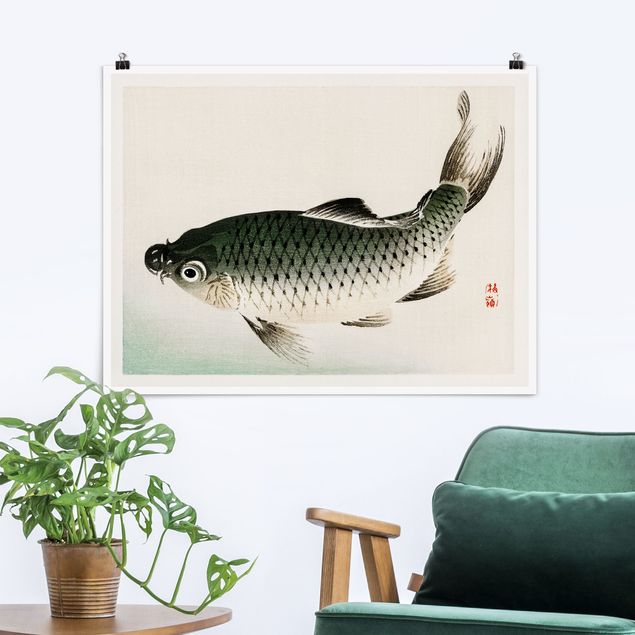 Poster Fische Asiatische Vintage Zeichnung Karpfen