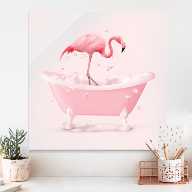 XXL Glasbilder Badewannen Flamingo