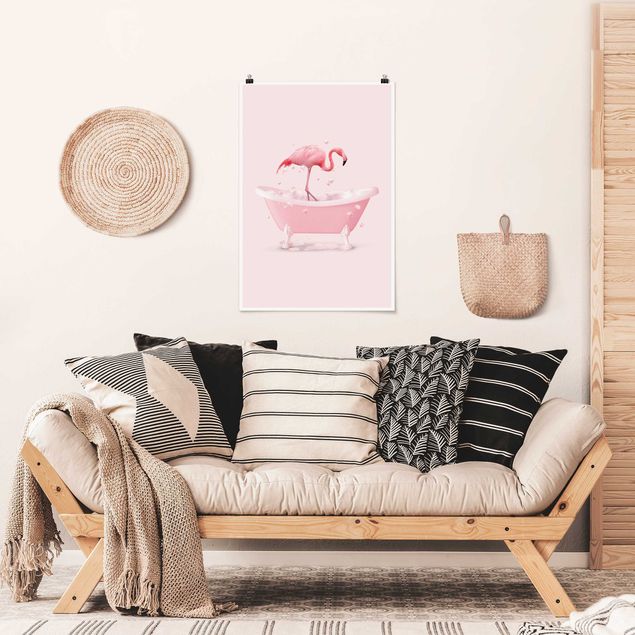 Blumen Poster Badewannen Flamingo