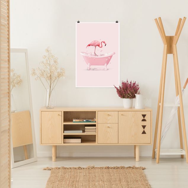 Poster Tiere Badewannen Flamingo