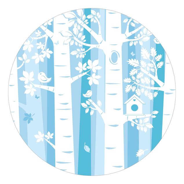 Runde Tapete selbstklebend - Bäume im Wald Blau