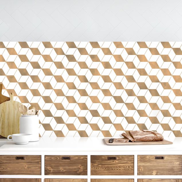 Platte Küchenrückwand Würfel Muster in 3D Gold