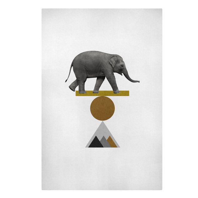 Leinwandbild - Balancekunst Elefant - Hochformat 2:3