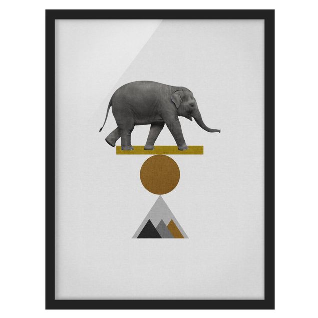 Bild mit Rahmen - Balancekunst Elefant - Hochformat