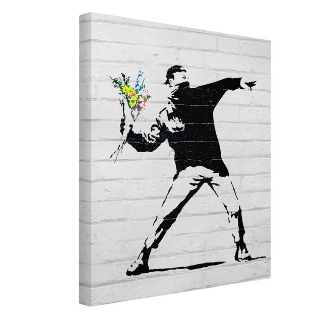 Leinwandbild - Banksy - Blumenwerfer - Hochformat - 3:4