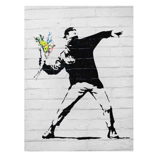 Leinwandbild - Banksy - Blumenwerfer - Hochformat - 3:4
