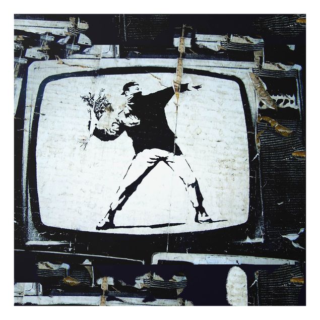 Glasbild - Blumenwerfer - Brandalised ft. Graffiti by Banksy - Quadrat