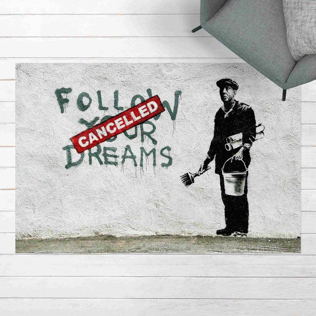 Teppich schwarz-weiß Follow Your Dreams - Brandalised ft. Graffiti by Banksy