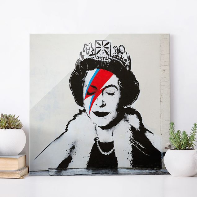 Glasbilder XXL Queen Lizzie Stardust - Brandalised ft. Graffiti by Banksy
