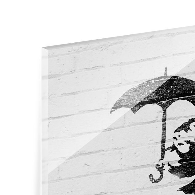 Glasbild - Ratte mit Regenschirm - Brandalised ft. Graffiti by Banksy - Querformat