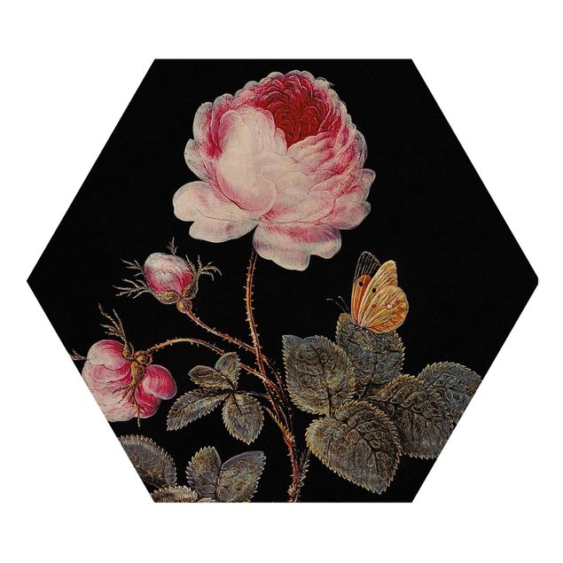 Hexagon-Holzbild - Barbara Regina Dietzsch - Die hundertblättrige Rose