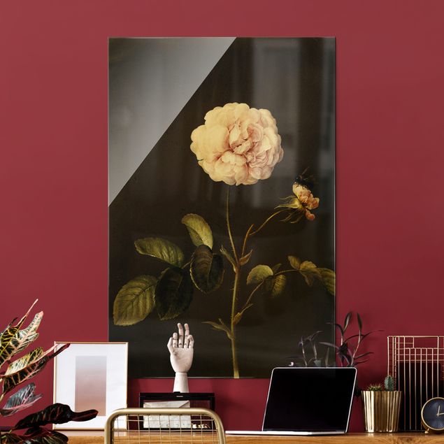 Blumen Glasbilder Barbara Regina Dietzsch - Essig-Rose mit Hummel