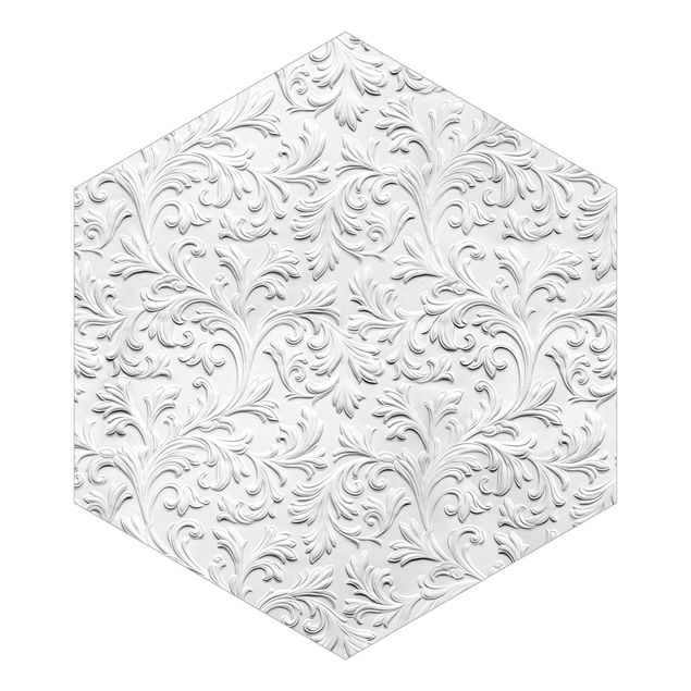 Hexagon Mustertapete selbstklebend - Barock Muster Gipsoptik