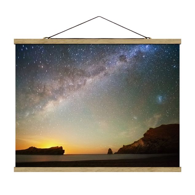 Stoffbild mit Posterleisten - Sternenhimmel über dem Meer - Querformat 4:3