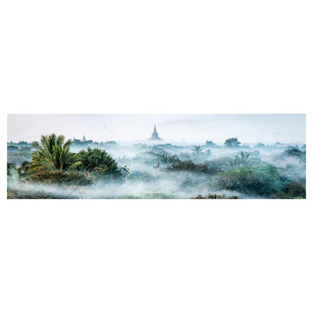 Küchenrückwand - Morgennebel über dem Dschungel von Bagan