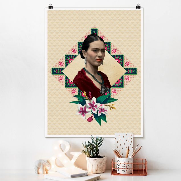 Wand Poster XXL Frida Kahlo - Blumen und Geometrie