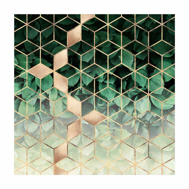 Abstrakte Teppiche Grüne Blätter goldene Geometrie