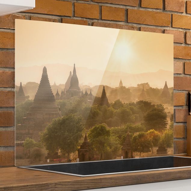 Spritzschutz Landschaften Sonnenuntergang über Bagan